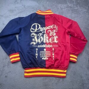Suicide Squad Bomber Jacket Women S Red Blue Excellent Harley Quinn Joker Satin